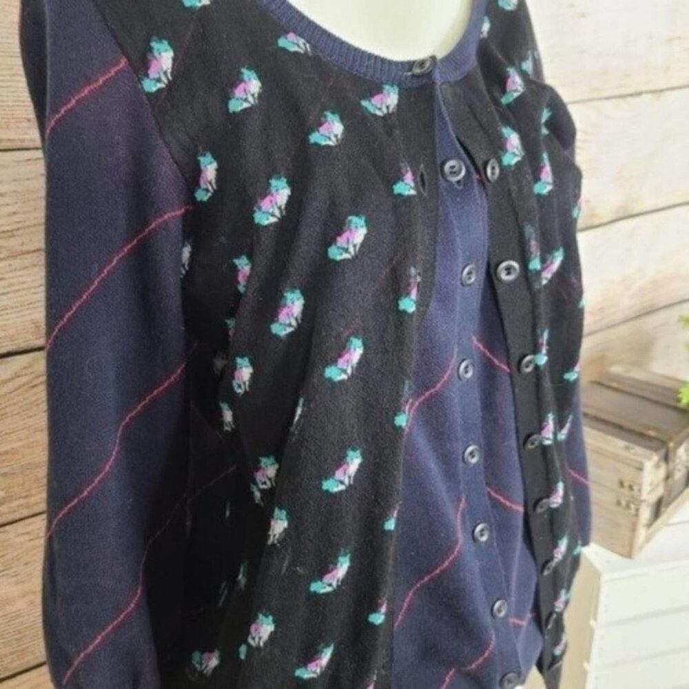 CUTE! Anthropologie Moth Willy Fox Double Layer 3/4 Sleeve Cardigan Sweater LG